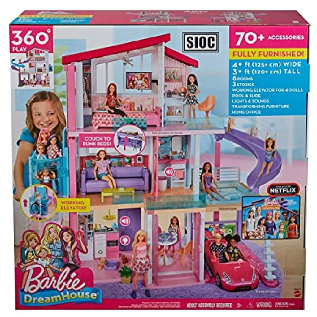 Barbie Dreamhouse Dollhouse w/ Wheelchair, Elevator, Pool, Slide & 70 Accy