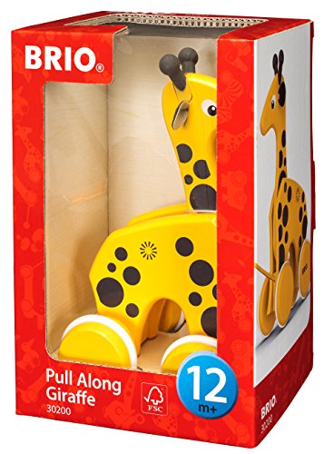 BRIO 30200 Infant & Toddler - Pull Along Giraffe Wood Baby Toy with Bobbing Head for Kids Ages 1 and up, Yellow/Brown