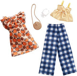 Barbie Clothes: 2 Outfits Doll Include A Dress, Top and Pants with Checked Prints, Gift for 3 to 8 Year Olds