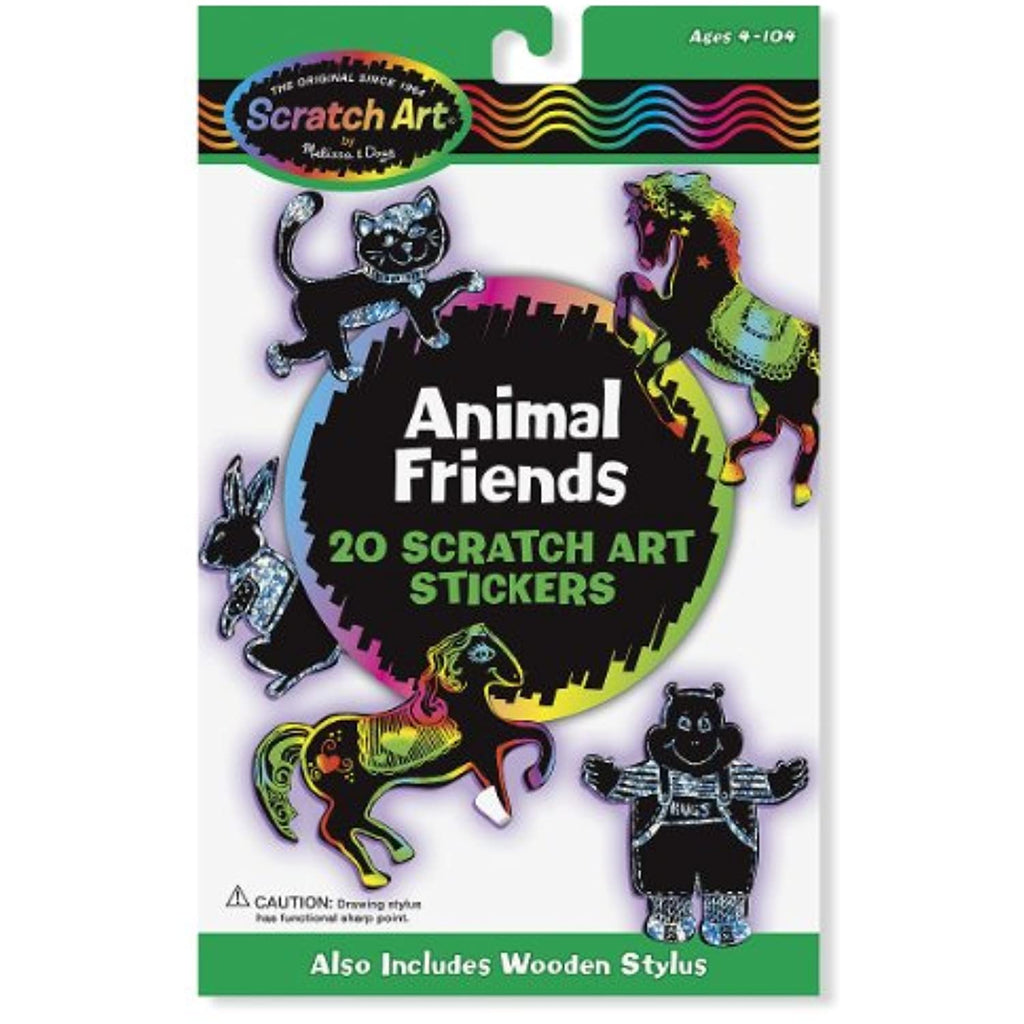 Melissa & Doug Animal Friends: Scratch Art Stickers Pack & 1 Scratch Art Mini-Pad Bundle (05827)