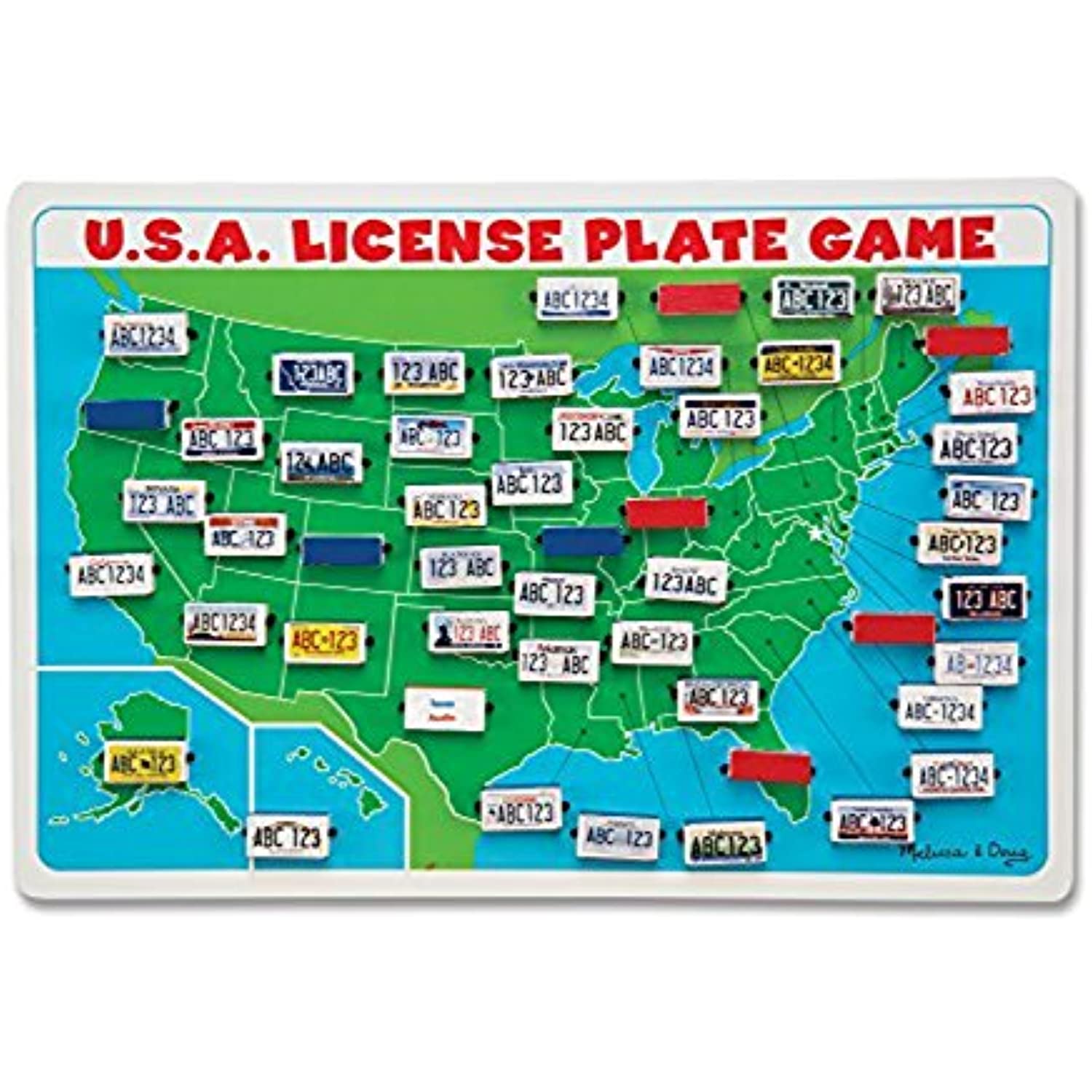 Melissa & Doug Bundle Includes 2 Items Flip to Win Travel License Plate Game - Wooden U.S. Map Game Board USA Map Floor Puzzle (51 pcs, 2 x 3 feet)