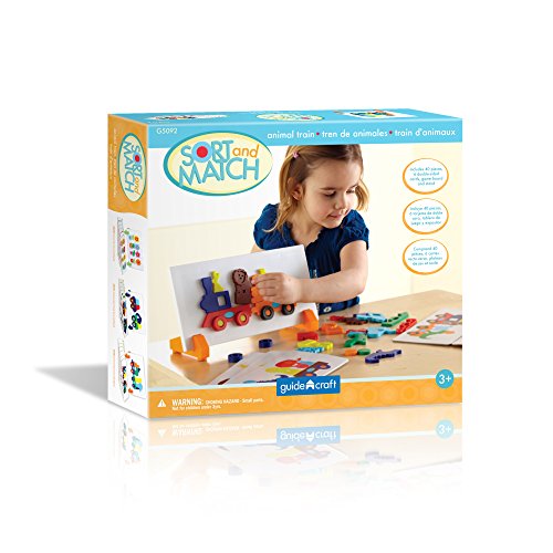 Guidecraft Animal Train Sort and Match - 40 pieces Color and Shapes Matching Game for Children - Kids Early Learning and Development Toy