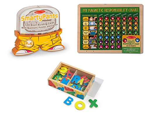 Melissa & Doug Smarty Pants - Preschool Card Set, My Magnetic Responsibility Chart, Magnetic Wooden Alphabet Bundle Toy