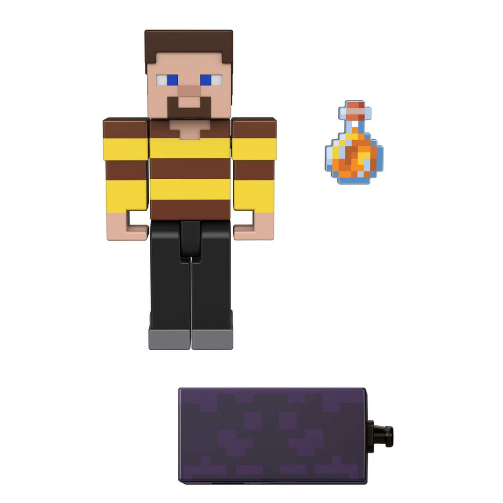 Minecraft 3.25-in Bees Shirt Steve Action Figure w/1 Portal Piece & 1 Accessory