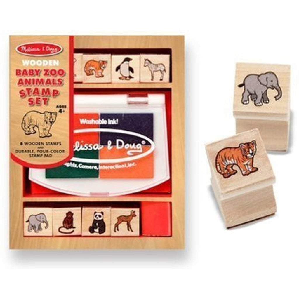 Melissa & Doug Baby Zoo Animals Themed Wooden Stamp Set & 1 Scratch Art Mini-Pad Bundle (01638)
