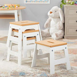 Melissa & Doug Wooden Stools - Set of 4 Stackable, 11-Inch-Tall - Natural/White