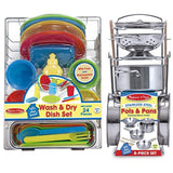Melissa & Doug Stainless Steel Pots and Pans and Let’s Play House! Wash and Dry Dish Set