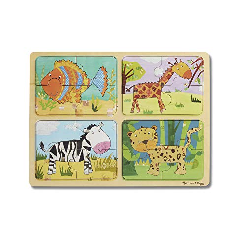 Melissa & Doug Natural Play Wooden Puzzle: Animal Patterns (Four 4-Piece Animal Puzzles)