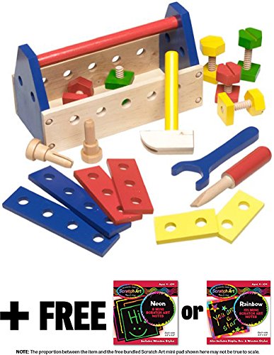 Melissa & Doug Take-Along Tool Kit Wooden Toy Set & 1 Scratch Art Mini-Pad Bundle