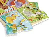 Melissa & Doug Natural Play Wooden Puzzle: Playful Pals (Four 4-Piece Animal Puzzles)