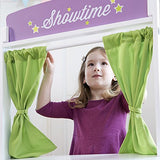 Guidecraft Showtime Floor Theater - Children's Wooden Dramatic Play or Puppet Stage with Chalkboard, Marquis Signs, Curtains, and Shelving for Props and Toys