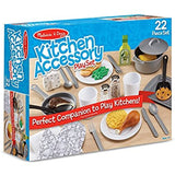 Melissa & Doug Bundle Includes 2 Items Wooden Chef’s Pretend Play Toy Kitchen with “Ice” Cube Dispenser – Charcoal 22-Piece Play Kitchen Accessories Set - Utensils