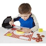 Melissa & Doug Bundle Includes 2 Items Press and Serve Wooden Waffle Set (23 pcs) - Play Food and Kitchen Accessories 11-Piece Brew and Serve Wooden Coffee Maker Set