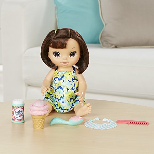 Baby Alive Magical Scoops Baby: Brunette Baby Doll with Dress and Accessories: Ice Cream Cone, Scooper, Comb and More, Perfect Toy for 3-Year-Old Girls and Boys and Up