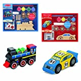 Melissa & Doug Decorate-Your-Own Wooden Train and Race Car Craft Kits, Set of 2