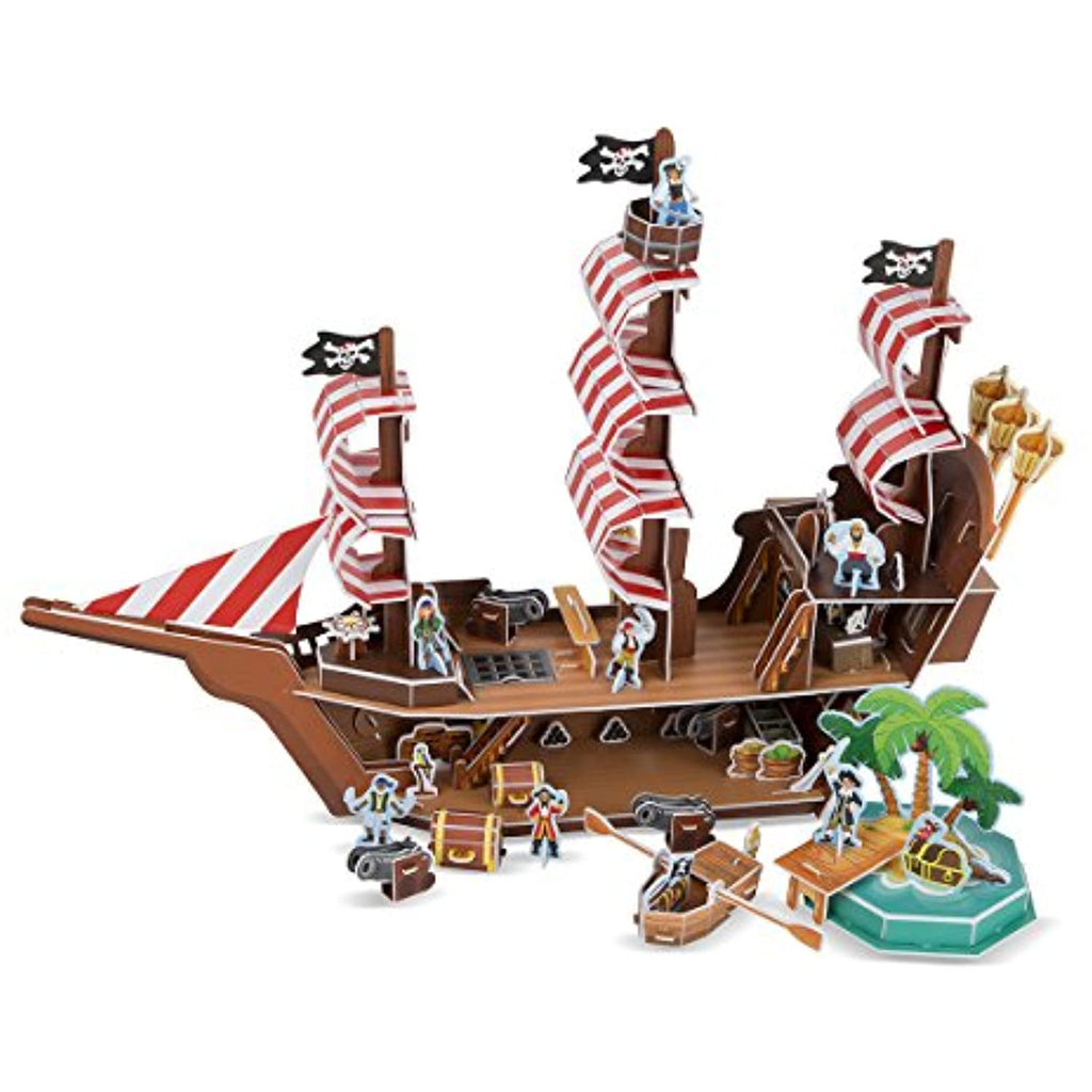 Melissa & Doug Pirate Ship: 3D Puzzle & Playset in One & 1 Scratch Art Mini-Pad Bundle (09045)