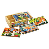 Melissa & Doug Wooden Jigsaw Puzzles Set: Vehicles and Construction & Pets Jigsaw Puzzles in a Box (Four Wooden Puzzles, Sturdy Wooden Storage Box, 12-Piece Puzzles)