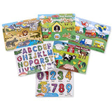 Melissa & Doug Wooden Peg Puzzle 6 Pack Numbers, Letters, Animals, Vehicles