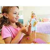 Barbie Spa Doll, Blonde, with Puppy and 9 Accessories, Including Neck Pillow, Rubber Duck and Cucumber Eye Masks, Gift for Kids 3 to 7 Years Old
