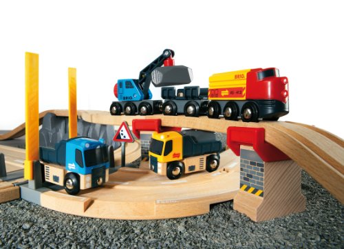 BRIO World 33210 - Rail & Road Loading Set - 32 Piece Wooden Toy Train Set for Kids Age 3 and Up