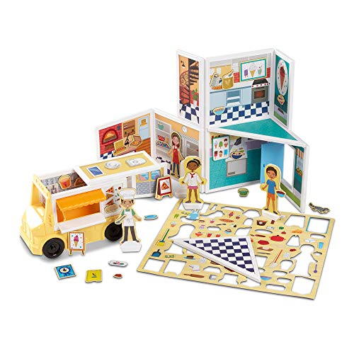 Melissa & Doug Magnetivity Magnetic Tiles Building Playset – Pizza & Ice Cream Shop w/Food Truck Vehicle (105 Pieces, STEM Toy)