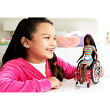 Barbie Fashionistas Doll #166, with Wheelchair & Crimped Brunette Hair Wearing Rainbow-Striped Dress, White Sneakers, Sunglasses & Fanny Pack, Toy for Kids 3 to 8 Years Old