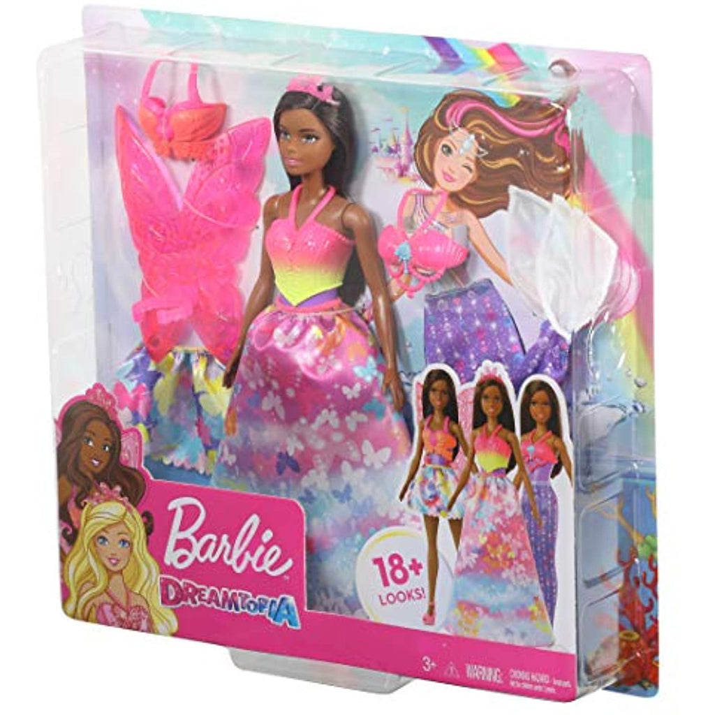 Barbie Dreamtopia Dress Up Doll Gift Set, approx. 12-inch, Brunette with 3 Fashions