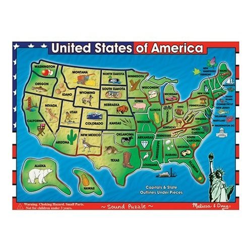 Melissa & Doug Wooden USA Map Sound Puzzle (40 Pieces) + Free Scratch Art Mini-Pad Bundle