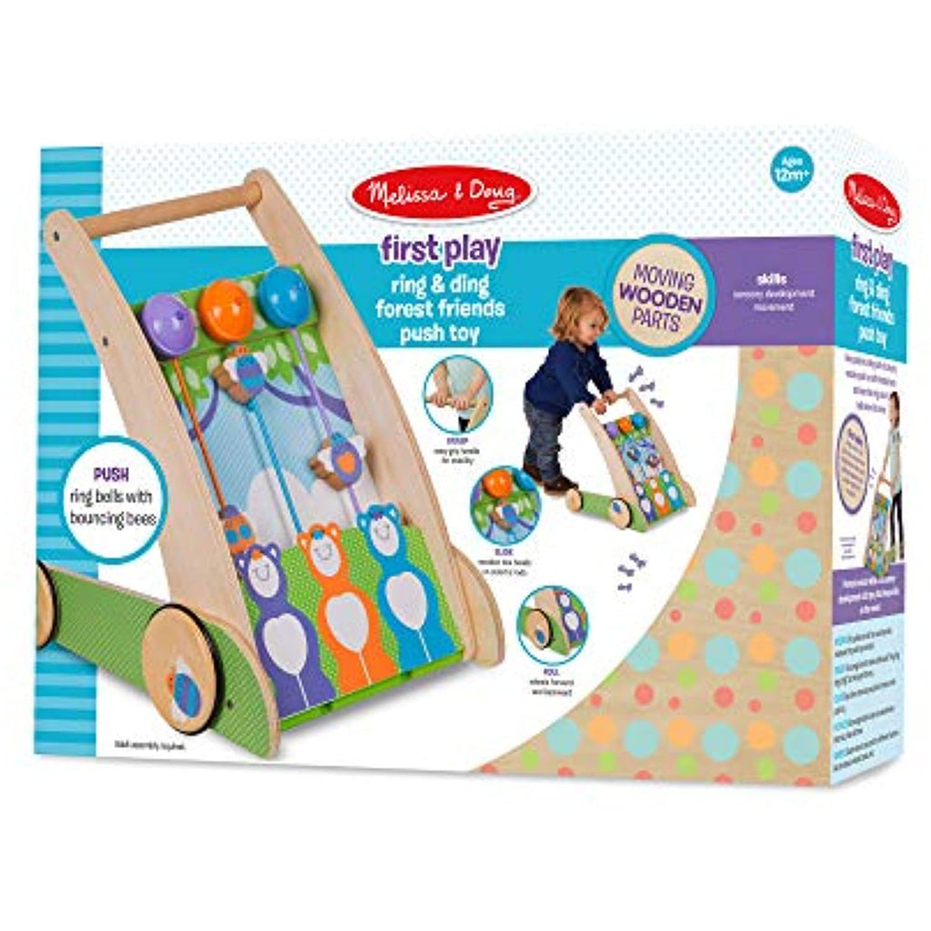 Melissa & Doug First Play Wooden Ring and Ding Forest Friends Push Toy with Bells
