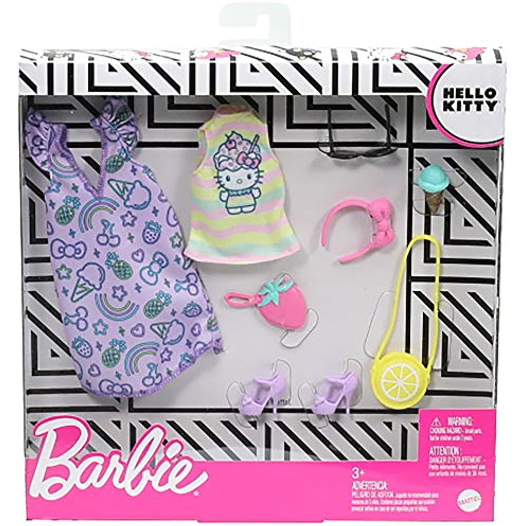 Barbie Storytelling Fashion Pack of Doll Clothes Inspired by Hello Kitty & Friends: Dress, Top & 6 Sweet-Themed Accessories Dolls, Gift for 3 to 8 Year Olds