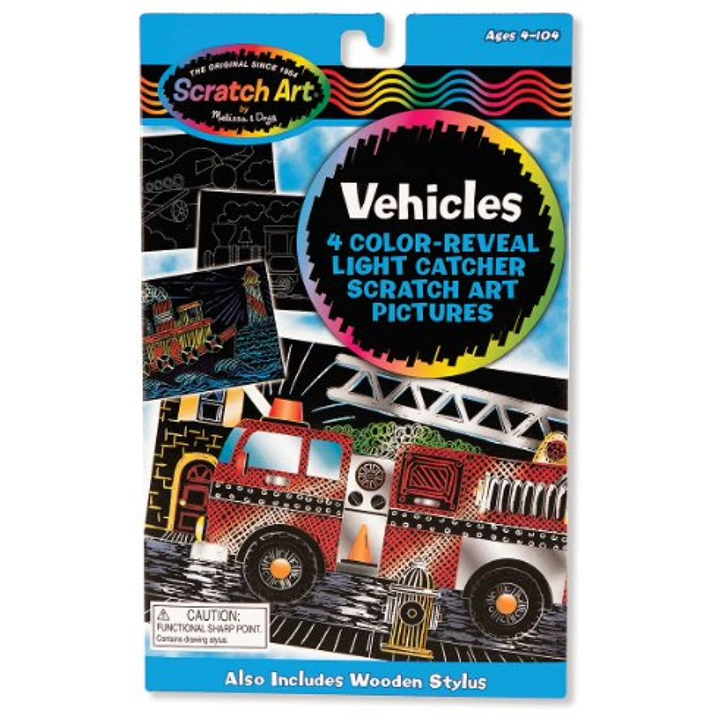 Melissa & Doug Vehicles: Scratch Art Color-Reveal Light Catcher Pack & 1 Scratch Art Mini-Pad Bundle (05898)