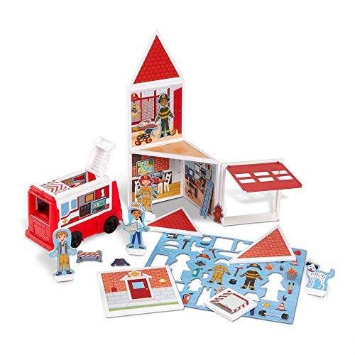 Melissa & Doug Magnetivity Magnetic Tiles Building Play Set – Fire Station with Fire Truck Vehicle (74 Pieces, STEM Toy)