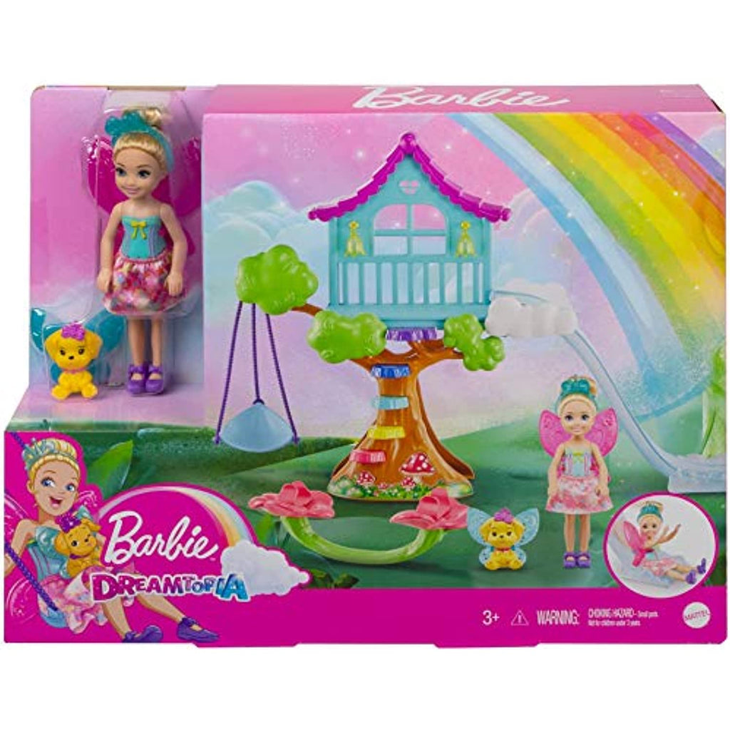 Barbie Dreamtopia Chelsea Fairy Doll and Fairytale Treehouse Playset with Seesaw, Swing, Slide, Pet and Accessories, Gift for 3 to 7 Year Olds