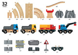 BRIO World 33210 - Rail & Road Loading Set - 32 Piece Wooden Toy Train Set for Kids Age 3 and Up