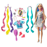 Barbie Fantasy Hair Doll, Blonde, with 2 Decorated Crowns, 2 Tops & Accessories for Mermaid and Unicorn Looks, Plus Hairstyling Pieces, for Kids 3 to 7 Years Old