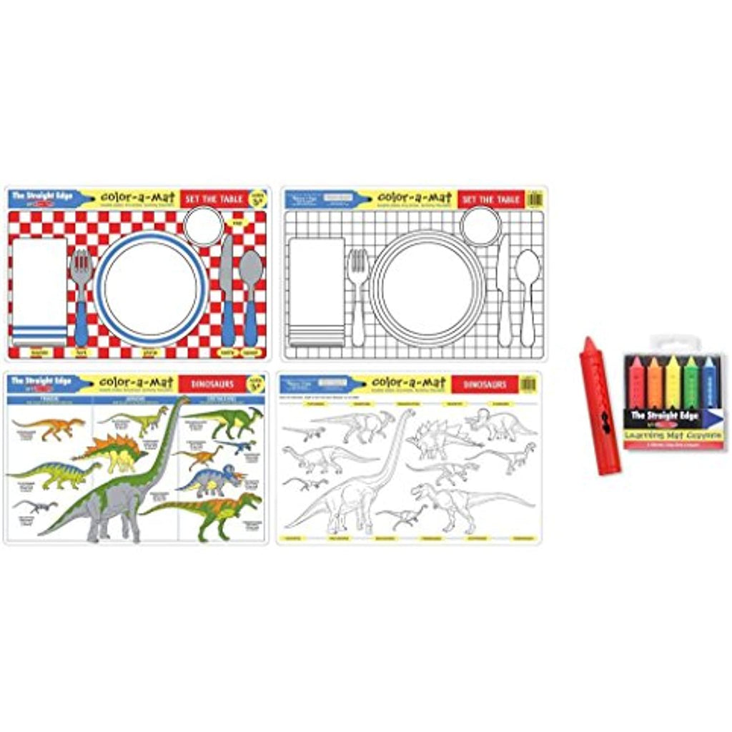 Set the Table and Dinosaurs Learning Mats (Color Mat) for age 3+ with bonus Learning Mat Crayons