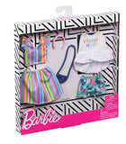 Barbie Clothes: 2 Outfits Doll Include A Top with ‘Weekend Mode’ Graphic, Floral Shorts and A Striped Top and Skirt with Purse and Headband, Gift for 3 to 8 Year Olds