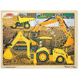 Melissa & Doug Vehicles Wooden Jigsaw Puzzles Set - Beep Beep Cars and Construction (24 pcs Each)