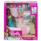 Barbie Fizzy Bath Doll and Playset, Brunette, with Tub, Fizzy Powder, Puppy and More, Gift for Kids 3 to 7 Years Old