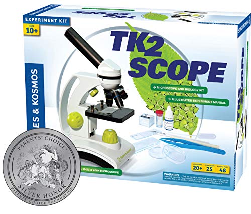 Thames & Kosmos TK2 Scope Biology and Durable Metal Microscope Set with Glass Optics, 25 Experiments and 48 Page Full Color Lab Manual, Professional Student Quality (636815)