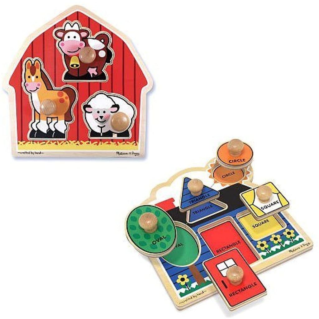 Melissa & Doug Jumbo Knob Puzzle Bundle (Shapes and Barn)