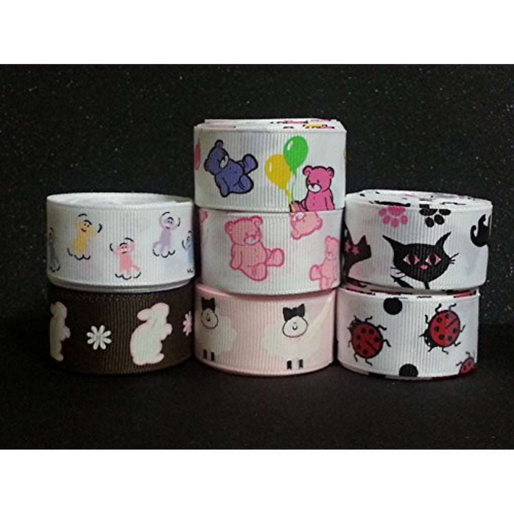 Polyester Grosgrain Ribbon for Decorations, Hairbows & Gift Wrap by Yame Home (7/8-in by 50-yds, ys07070307 - pink bear w/white background)