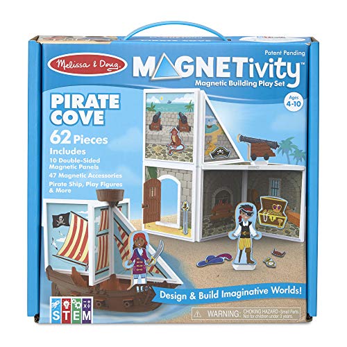 Melissa & Doug Magnetivity Magnetic Tiles Building Playset – Pirate Cove with Pirate Ship (62 Pieces, STEM Toy)