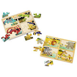 Melissa & Doug 4-in-1 Wooden Jigsaw Puzzles Set - Dinosaurs and Safari