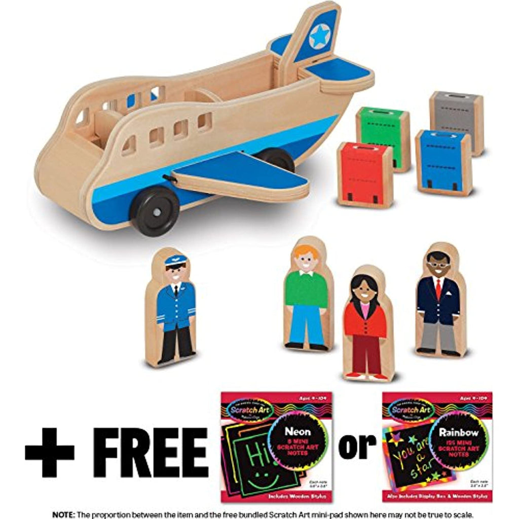 Melissa & Doug Wooden Airplane Classic Toy + Free Scratch Art Mini-Pad Bundle [93941]