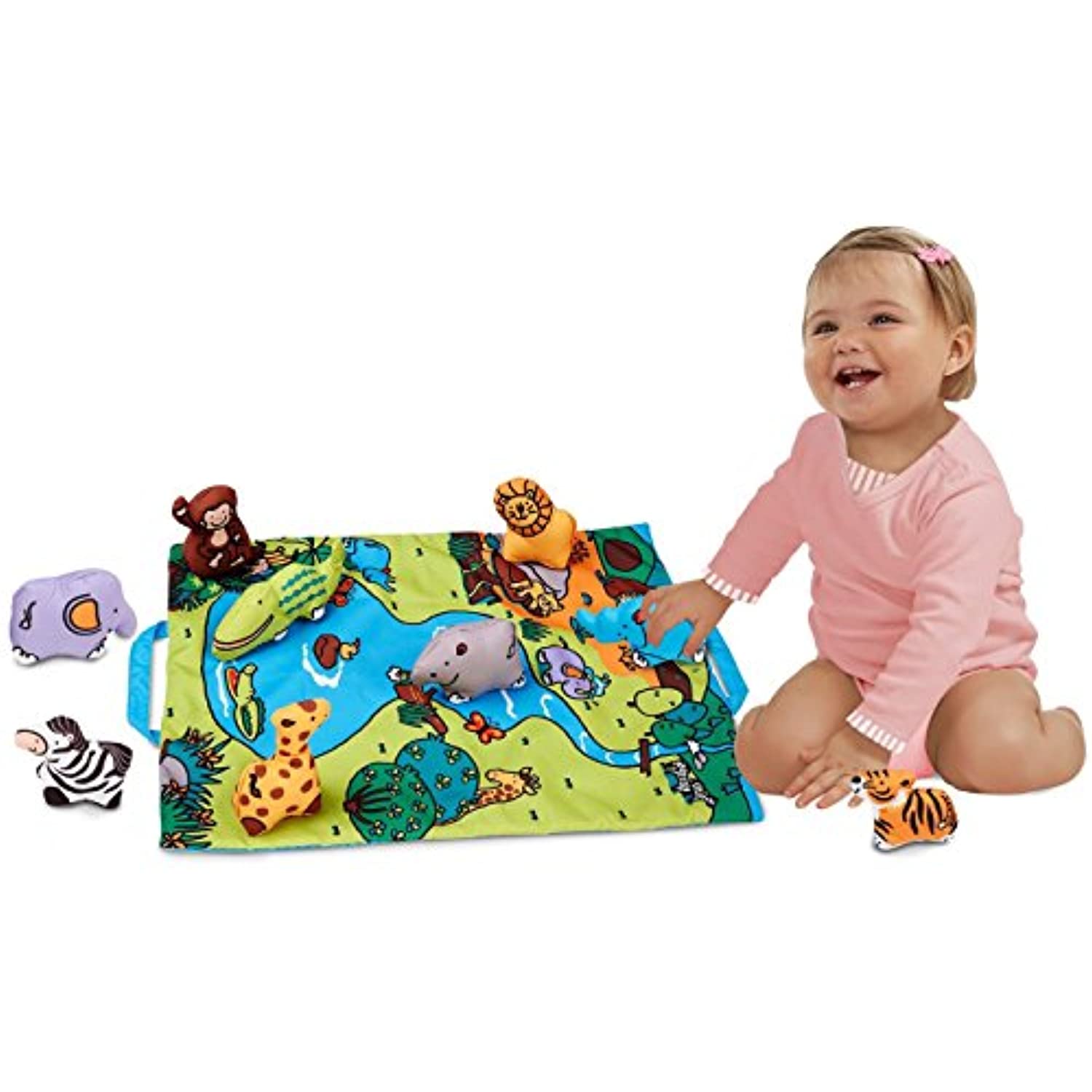 Melissa & Doug Take-Along Wild Safari Play Mat: K's Kids Baby Toy Series + 1 Free Pair of Baby Socks Bundle (92159)