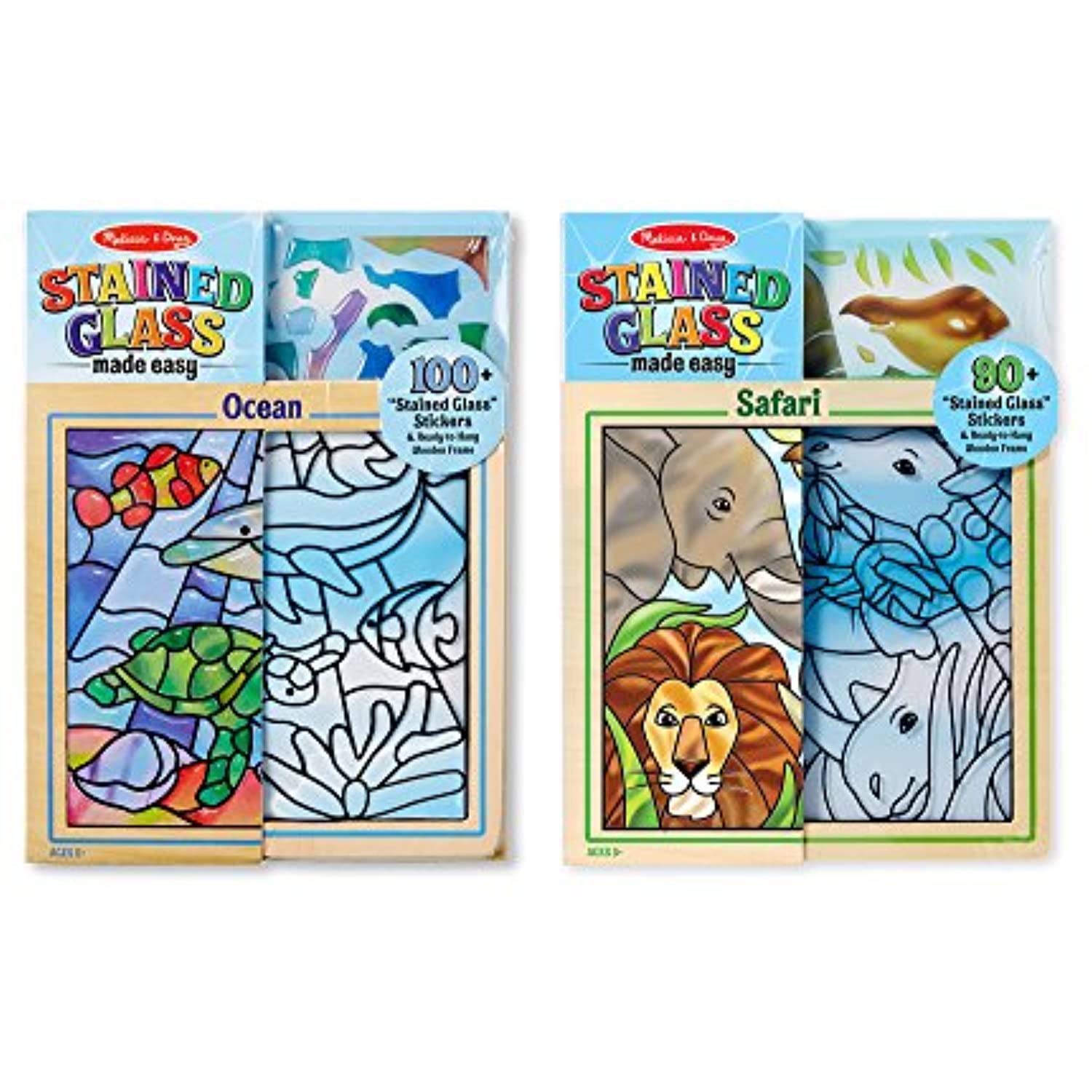 Melissa & Doug Stained Glass Made Easy Activity Kits Set: Ocean and Safari - 190+ Stickers, 2 Frames