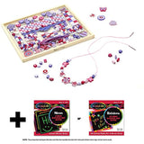Melissa & Doug Shimmering Hearts Wooden Bead Set (45 Beads + 3 String Laces) + Free Scratch Art Mini-Pad Bundle [94955]