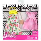 Barbie Fashions 2-Pack Clothing Set, 2 Outfits Doll Include Floral Wide-Legged Pants, a Yellow Bandeau Top, Pink Gingham Dress & 2 Accessories, for Kids 3 to 8 Years Old