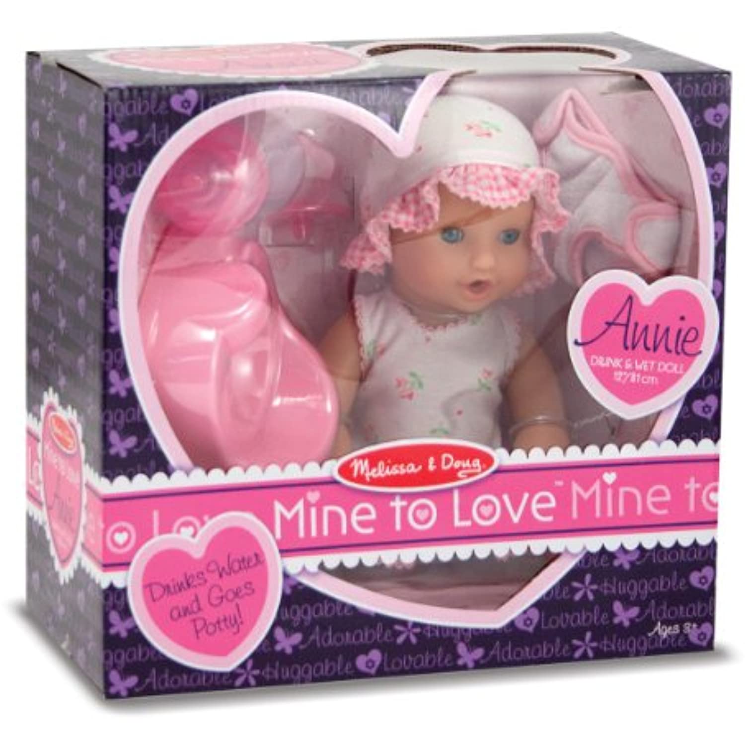 Melissa & Doug Annie ~12" Drink and Wet Doll: Mine to Love Doll Series & 1 Scratch Art Mini-Pad Bundle (04880)